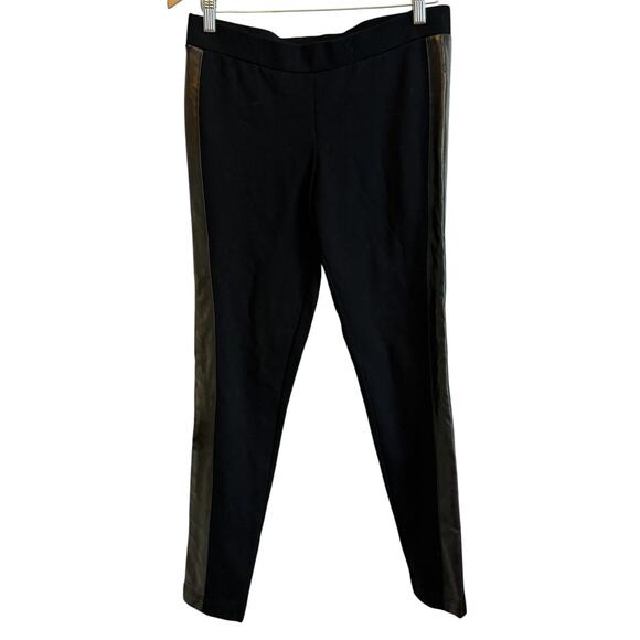 Cache Pants Womens 8 Black Faux Leather Side Panel Stretch Ponte Leggings Luxury - Picture 1 of 9